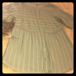 HYDEpark Blue Button-up Blouse w Crochet Detail